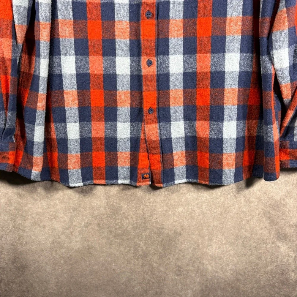 The Normal Brand Flannel Shirt Mens Size 2XL Blue Orange Plaid Button‎ Up Casual